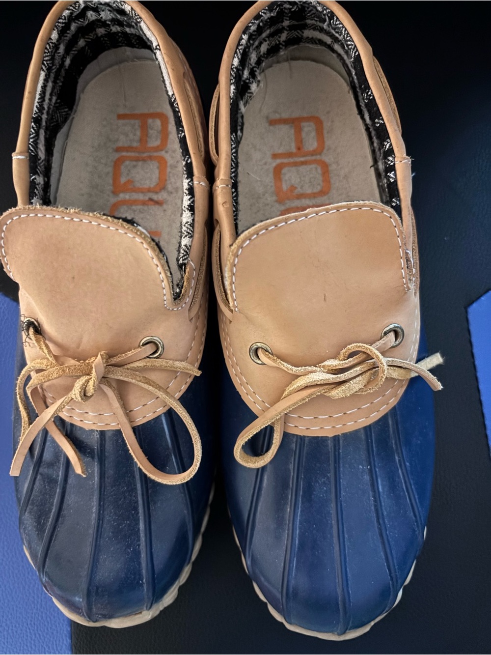Two-Tone Tan and Navy Duck Booties — Casual Women's Ankle Boots
